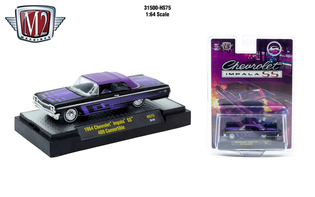 M2 Machines 1:64 1964 Chevrolet Impala SS 409 Convertible – Black
