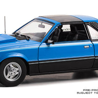 1:18 1981 Ford Mustang Cobra T-Top - Medium Blue with Light Blue Cobra Hood Graphics and Stripe Treatment