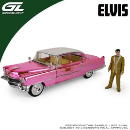 Greenlight 1:18 Elvis Presley (1935-77) - 1955 Cadillac Fleetwood Series 60 "Pink Cadillac" Chrome Edition with Elvis Gold Suit Figure