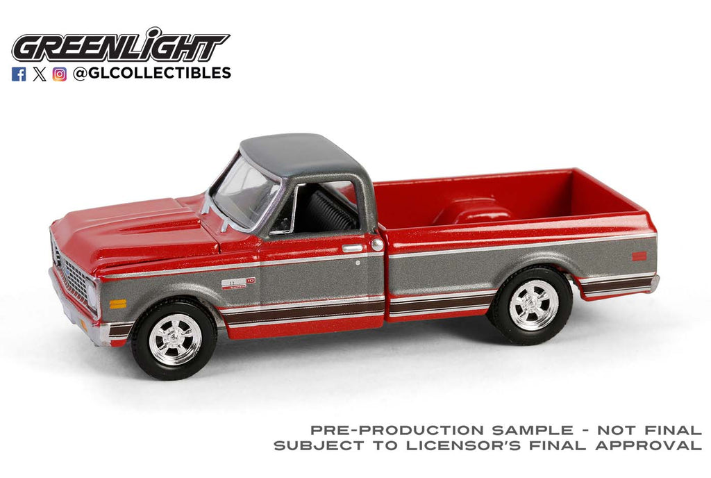 (Preorder) Greenlight 1:64 1972 Chevrolet Cheyenne C10 Short Bed – Red with Grey – Hobby Exclusive