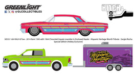 1:64 Hitch & Tow - 2014 Ram 1500 with 1964 Chevrolet Impala Lowrider in Enclosed Hauler - Hispanic Heritage Month Tribute - Sergio Rocha Special Edition (Hobby Exclusive)