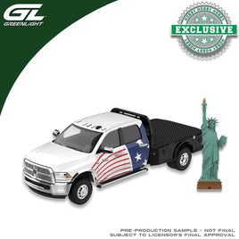 GREENLIGHT COLLECTIBLES 2018 Ram 3500 Dually Flatbed with Statue of Liberty Figurine - America 250 Edition (Hobby Exclusive)