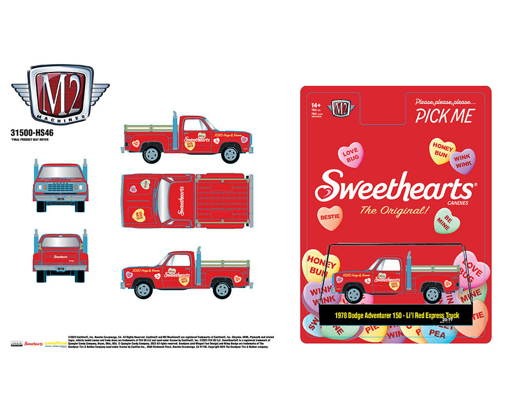 M2 Machines 1:64 1978 Dodge Adventure 150 Li’l Red Express Truck- Red Sweetheart – Hobby Exclusive