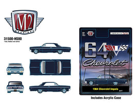 M2 Machines 1:64 1964 Chevrolet Impala Hard Top – Daytona Blue Metallic – Hobby Exclusive