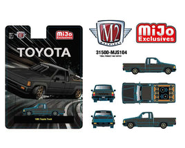 M2 Machines 1:64 1985 Toyota Pickup Truck Slammed Custom – Matte Grey w/ Carbon Hood – MiJo Exclusives