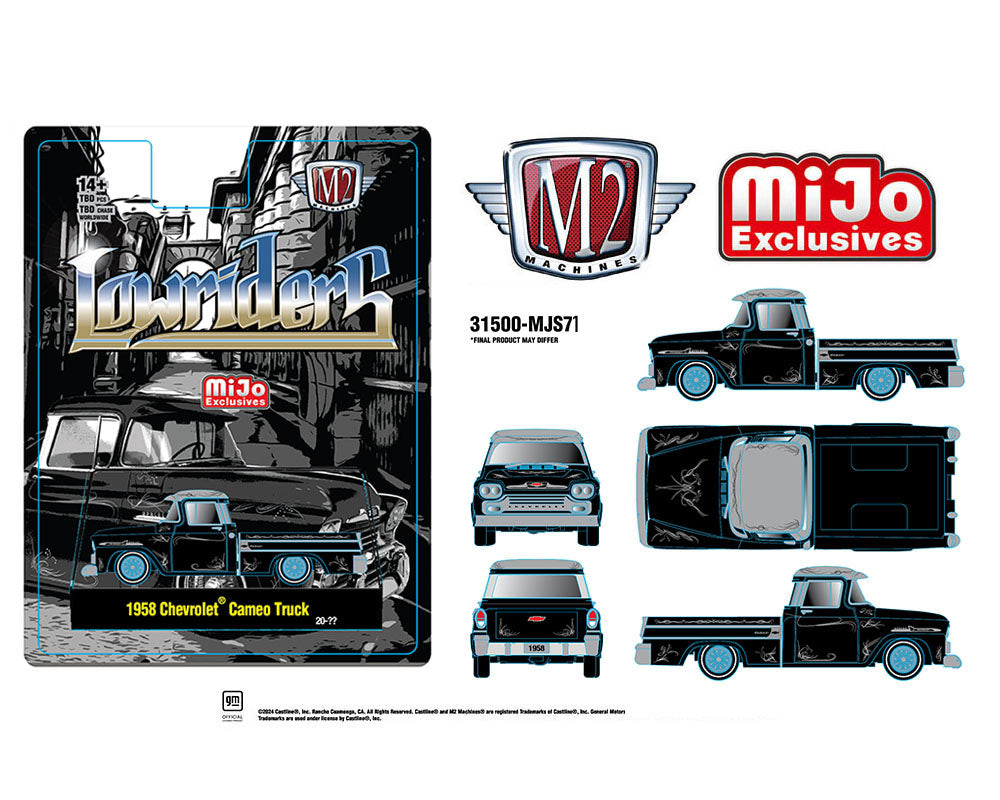 (Preorder) M2 Machines 1:64 1958 Chevrolet Cameo Pickup Truck Lowriders Limited Edition – Black – Mijo Exclusives