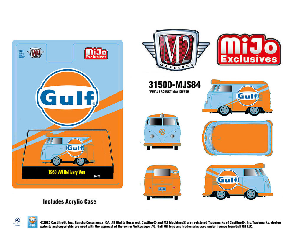 (Preorder) M2 Machines 1:64 1960 Volkswagen Delivery van Custom GULF – Blue – MiJo Exclusives Limited Edition