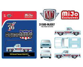 M2 Machines 1:64 1976 Chevrolet Silverado Bonanza-10 SPIRIT OF 76 Squarebody USA Special Edition – White – MiJo Exclusives Now Then & Forever Collectibles