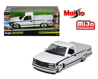 (Preorder) Maisto 1:24 1993 Chevrolet 454 SS Pickup Custom – White – Maisto Design – Mijo Exclusives