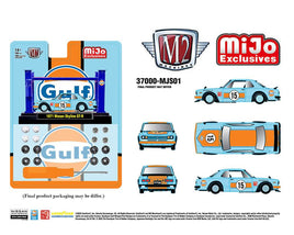 M2 Machines 1:64 Model-Kit 1971 Nissan Skyline 2000 GT-R GULF With 4 Post Lift and 2 Extra Set of Wheels – Blue – Mijo Exclusives