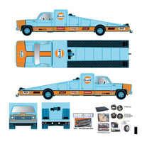 (Preorder) M2 Machines 1:64 Mijo Exclusives Auto-Haulers 1973 Chevrolet C30 Wedge Truck & 1978 Chevrolet Silverado 10 Bedless Gulf Livery – Blue – Limited Edition