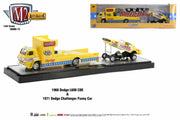 M2 Machines Auto-Haulers release 72 (36000-72)- Speed Dawg branded 1966 Dodge L600 Race Car Hauler carrying a 1971 Dodge Funny Car
