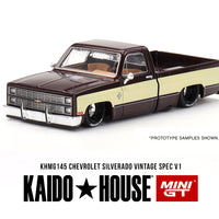 Preorder) Kaido House x Mini GT 1:64 Chevrolet Silverado KAIDO Vintage Spec V1 – Two-Tone Brown Cream