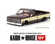 Preorder) Kaido House x Mini GT 1:64 Chevrolet Silverado KAIDO Vintage Spec V1 – Two-Tone Brown Cream