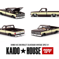 Preorder) Kaido House x Mini GT 1:64 Chevrolet Silverado KAIDO Vintage Spec V1 – Two-Tone Brown Cream