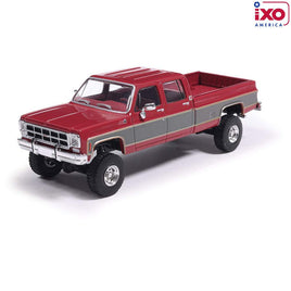 IXO MODELS 1977 GMC Sierra Grande K2500 Crew Cab Wideside - Dark Red Metallic and Silver Special Two-Tone - Lifted Now Then & Forever Collectibles