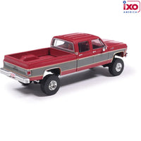 IXO MODELS 1977 GMC Sierra Grande K2500 Crew Cab Wideside - Dark Red Metallic and Silver Special Two-Tone - Lifted Now Then & Forever Collectibles
