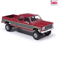 IXO MODELS 1977 GMC Sierra Grande K2500 Crew Cab Wideside - Dark Red Metallic and Silver Special Two-Tone - Lifted Now Then & Forever Collectibles