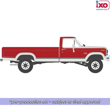 IXO Models 1984 Ford F-250 XLT Lariat Long Bed Styleside 4x4 - Victoria Tu-Tone Bright Canyon Red with Wimbledon White Now Then & Forever Collectibles
