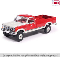 Ixo Model 1:64 1984 Ford F-250 XLT Lariat Long Bed Styleside 4x4 - Victoria Tu-Tone Bright Canyon Red with Wimbledon White Now Then & Forever Collectibles