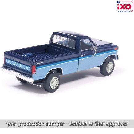 Ixo Model 1981 Ford F-150 Custom Explorer Short Bed Styleside 4x2 - Tu-Tone Midnight Blue Metallic and Medium Blue Glow Now Then & Forever Collectibles