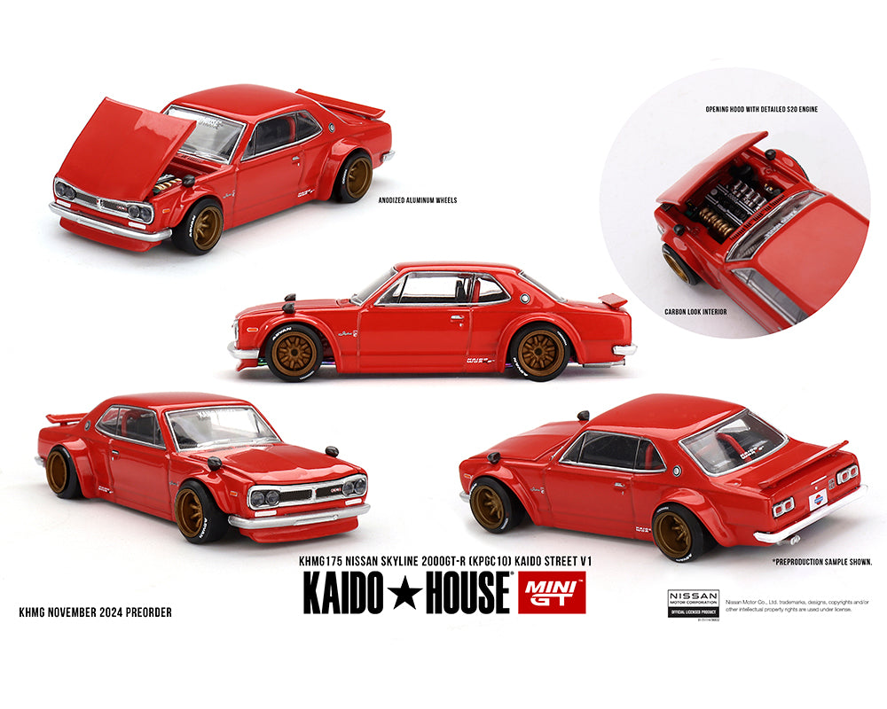 Preorder Kaido House x Mini GT 1:64 Nissan Skyline 2000GT-R (KPGC10) Kaido Street V1- Red