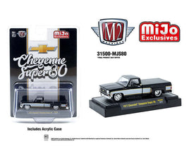 (Preorder) M2 Machines 1:64 1977 Chevrolet Cheyenne Super 30 Pickup Truck – Black and White Two Tone – MiJo Exclusives Limited Edition.