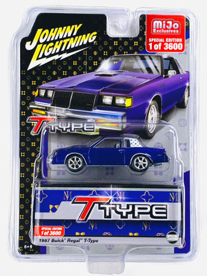 Johnny Lightning 1:64 1987 Buick Regal T-Type Custom – Metallic Purple with White Top – Limited 3,600 Pieces – Mijo Exclusives