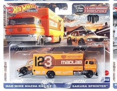 (Preorder) Hot Wheels 1:64 Team Transport 2023-Mad Mike Mazda RX-3 / Sakura Sprinter