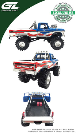 Greenlight Collectibles 1:18 Kings of Crunch - Bigfoot #1 - 1979 Ford F-250 Monster Truck USA 250 Tribute with 1:18 Bob Chandler Standing Figure Now Then & Forever Collectibles