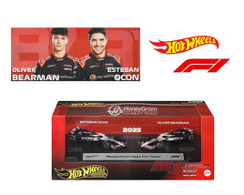 Hot Wheels 1:64 F1 2-Pack 2025 Racing Premium Team MoneyGram Haas Esteban Ocon #31 / Oliver Bearman #87 Now Then & Forever Collectibles
