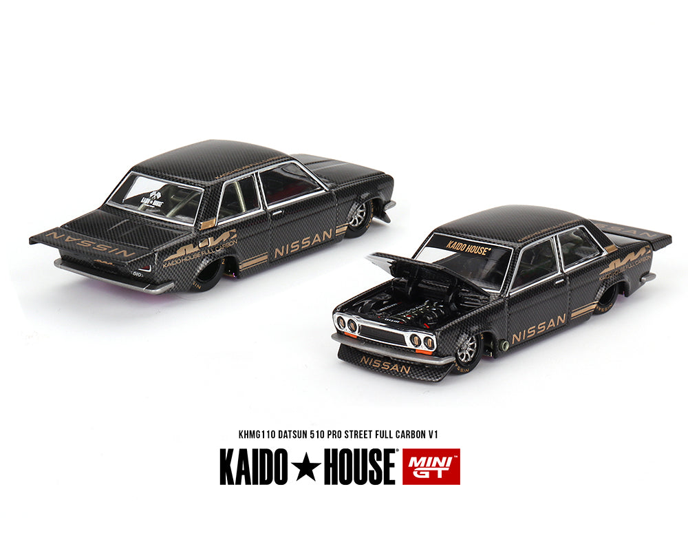 (Preorder) Kaido House x Mini GT 1:64 Datsun 510 Pro Street Full Carbon V1- Black Carbon