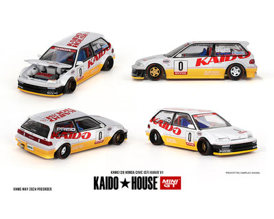 (Preorder) Kaido House x Mini GT 1:64 Honda Civic (EF) Kanjo V1 – White/Yellow