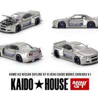 (Preorder) Kaido House x Mini GT 1:64 Nissan Skyline GT-R (R34) Kaido Works SHINJUKU V1 – Silver