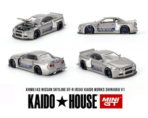 (Preorder) Kaido House x Mini GT 1:64 Nissan Skyline GT-R (R34) Kaido Works SHINJUKU V1 – Silver