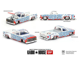 (Preorder) Kaido House x Mini GT 1:64 Chevrolet Silverado Dually on Fire V2 – White Flames