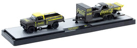 M2 Machines 56000-tw48 Coca-Cola - 1969 Ford F-100 Ranger 4X4 with a Trailer and 1995 Ford Ranger XLT in Black and Yellow