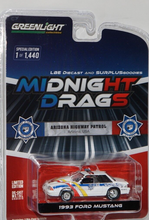 Greenlight 1/64 1993 Ford Mustang Custom Arizona Highway Patrol Midnight Drags
