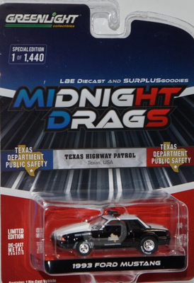Greenlight 1/64 1993 Ford Mustang Texas State Trooper Midnight Drags