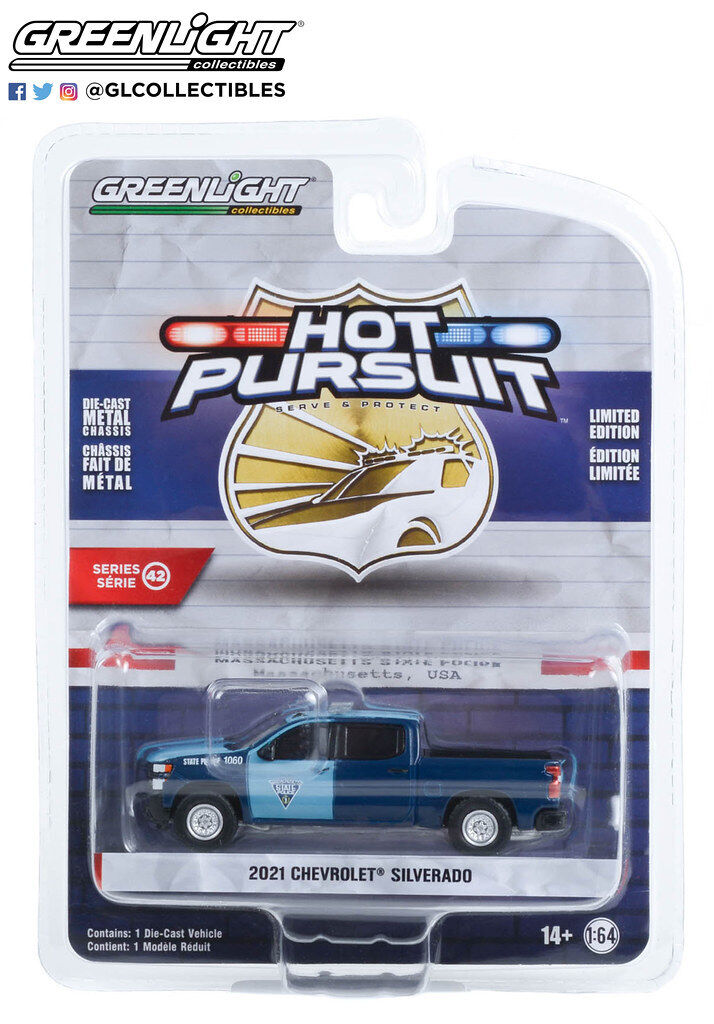 Greenlight 1:64 Hot Pursuit Series 42 2021 Chevrolet Silverado Massachusetts
